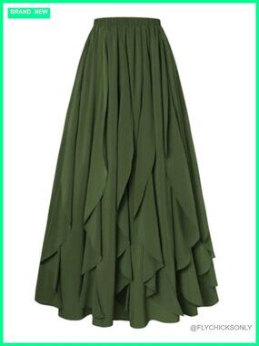 Womens Boho Maxi Skirt High Waist Ruffle Flowy Renaissance Long Skirt